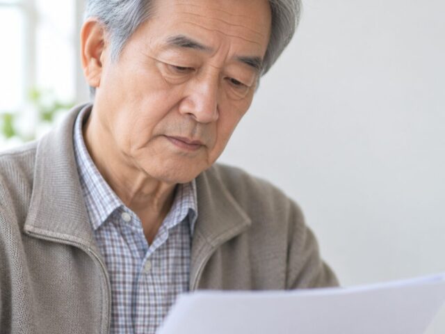 무지 서류를 조용히 읽고 있는 70대 남편