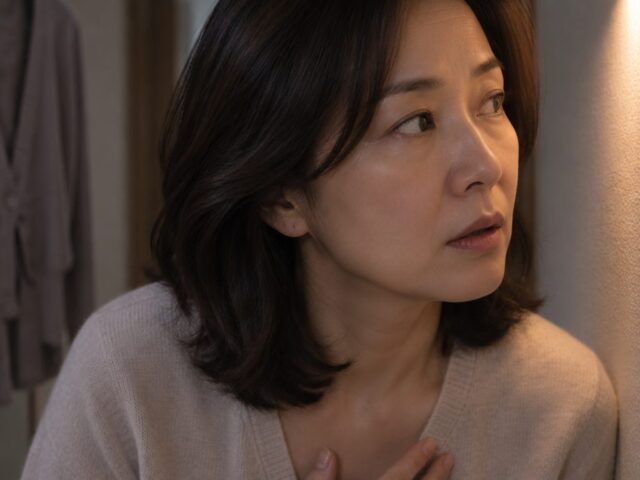 고개를 돌려 귀를 기울이는 50대 딸